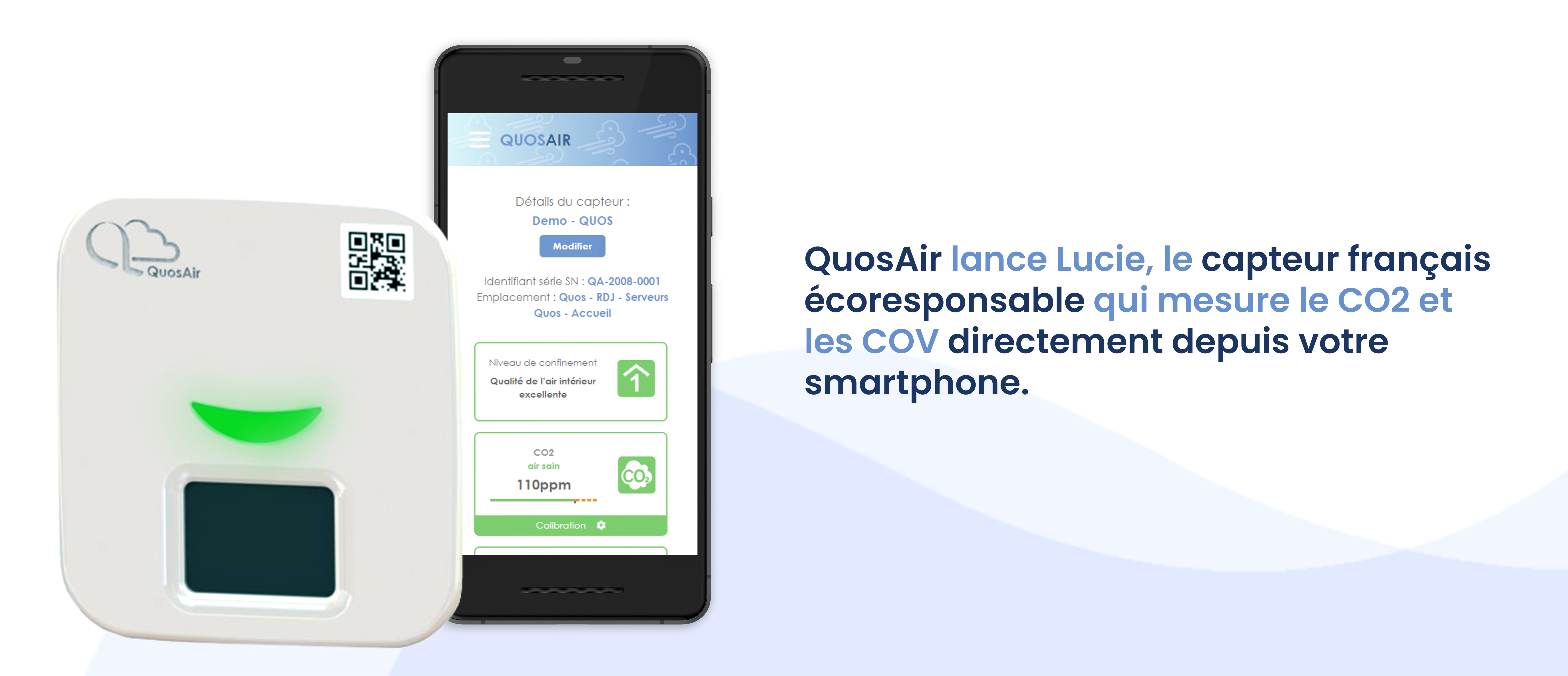 Lire la suite à propos de l’article QuosAir lance Lucie, le capteur français écoresponsable qui mesure le CO2 et les COV directement depuis votre smartphone.